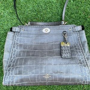 Coach crocodile embossed leather shoulder bag, color: Ashley Gray